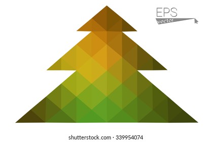 Dark green, yellow low poly style Christmas tree vector illustration consisting of triangles. Abstract triangular poly origami or crystal design of New Years celebration. Isolated on white background