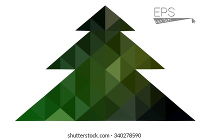 Dark green, yellow low poly style christmas tree vector illustration consisting of triangles. Abstract triangular poly origami or crystal design of New Years celebration. Isolated on white background