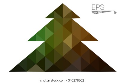 Dark green, yellow low poly style christmas tree vector illustration consisting of triangles. Abstract triangular poly origami or crystal design of New Years celebration. Isolated on white background