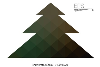 Dark green, yellow low poly style christmas tree vector illustration consisting of triangles. Abstract triangular poly origami or crystal design of New Years celebration. Isolated on white background