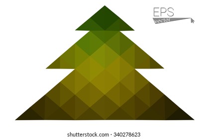Dark green, yellow low poly style christmas tree vector illustration consisting of triangles. Abstract triangular poly origami or crystal design of New Years celebration. Isolated on white background