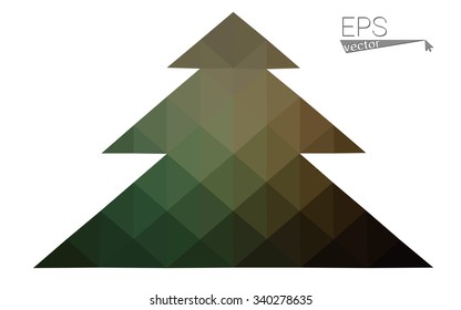 Dark green, yellow low poly style christmas tree vector illustration consisting of triangles. Abstract triangular poly origami or crystal design of New Years celebration. Isolated on white background