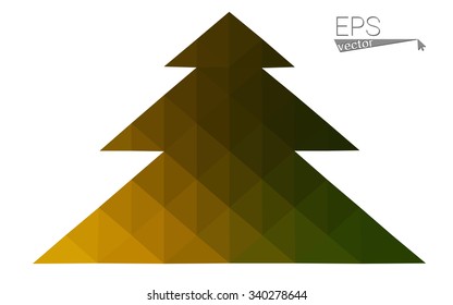 Dark green, yellow low poly style christmas tree vector illustration consisting of triangles. Abstract triangular poly origami or crystal design of New Years celebration. Isolated on white background