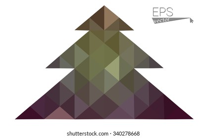 Dark green, yellow low poly style christmas tree vector illustration consisting of triangles. Abstract triangular poly origami or crystal design of New Years celebration. Isolated on white background
