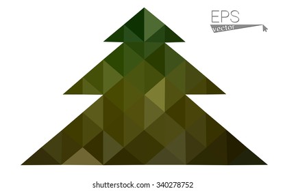 Dark green, yellow low poly style christmas tree vector illustration consisting of triangles. Abstract triangular poly origami or crystal design of New Years celebration. Isolated on white background
