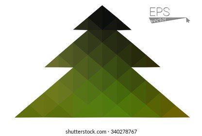 Dark green, yellow low poly style christmas tree vector illustration consisting of triangles. Abstract triangular poly origami or crystal design of New Years celebration. Isolated on white background
