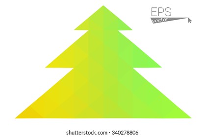 Dark green, yellow low poly style christmas tree vector illustration consisting of triangles. Abstract triangular poly origami or crystal design of New Years celebration. Isolated on white background