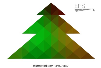Dark green, yellow low poly style christmas tree vector illustration consisting of triangles. Abstract triangular poly origami or crystal design of New Years celebration. Isolated on white background