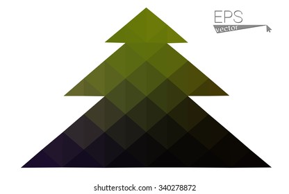Dark green, yellow low poly style christmas tree vector illustration consisting of triangles. Abstract triangular poly origami or crystal design of New Years celebration. Isolated on white background