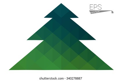 Dark green, yellow low poly style christmas tree vector illustration consisting of triangles. Abstract triangular poly origami or crystal design of New Years celebration. Isolated on white background