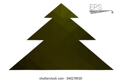 Dark green, yellow low poly style christmas tree vector illustration consisting of triangles. Abstract triangular poly origami or crystal design of New Years celebration. Isolated on white background