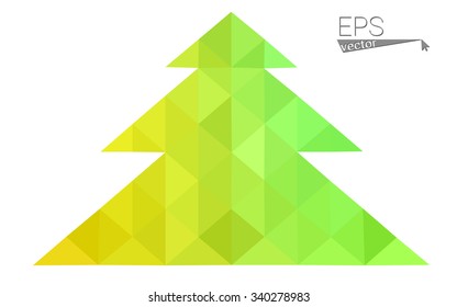 Dark green, yellow low poly style christmas tree vector illustration consisting of triangles. Abstract triangular poly origami or crystal design of New Years celebration. Isolated on white background