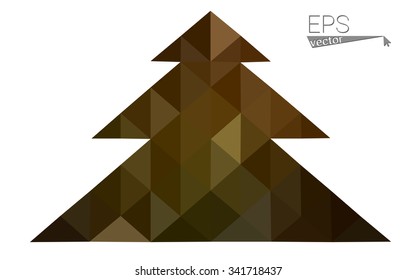 Dark green, yellow low poly style christmas tree vector illustration consisting of triangles. Abstract triangular poly origami or crystal design of New Years celebration. Isolated on white background