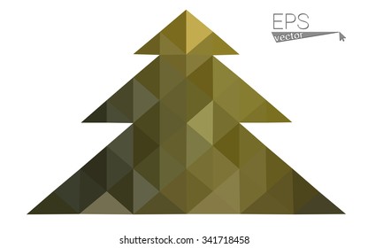 Dark green, yellow low poly style christmas tree vector illustration consisting of triangles. Abstract triangular poly origami or crystal design of New Years celebration. Isolated on white background Dark green, yellow low poly style christmas tree vector illustration consisting of triangles. Abstract triangular poly origami or crystal design of New Years celebration. Isolated on white background