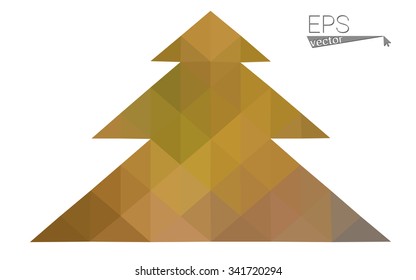Dark green, yellow low poly style christmas tree vector illustration consisting of triangles. Abstract triangular poly origami or crystal design of New Years celebration. Isolated on white background