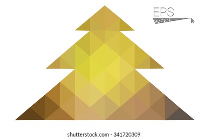 Dark green, yellow low poly style christmas tree vector illustration consisting of triangles. Abstract triangular poly origami or crystal design of New Years celebration. Isolated on white background