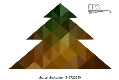 Dark green, yellow low poly style christmas tree vector illustration consisting of triangles. Abstract triangular poly origami or crystal design of New Years celebration. Isolated on white background