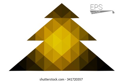 Dark green, yellow low poly style christmas tree vector illustration consisting of triangles. Abstract triangular poly origami or crystal design of New Years celebration. Isolated on white background