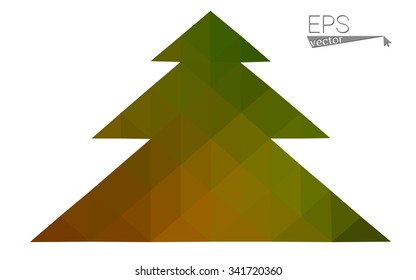 Dark green, yellow low poly style christmas tree vector illustration consisting of triangles. Abstract triangular poly origami or crystal design of New Years celebration. Isolated on white background