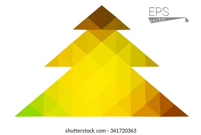 Dark green, yellow low poly style christmas tree vector illustration consisting of triangles. Abstract triangular poly origami or crystal design of New Years celebration. Isolated on white background