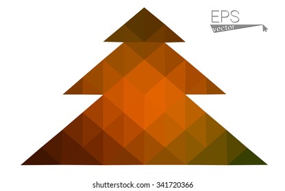 Dark green, yellow low poly style christmas tree vector illustration consisting of triangles. Abstract triangular poly origami or crystal design of New Years celebration. Isolated on white background