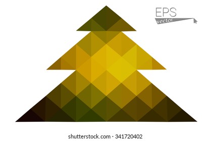 Dark green, yellow low poly style christmas tree vector illustration consisting of triangles. Abstract triangular poly origami or crystal design of New Years celebration. Isolated on white background