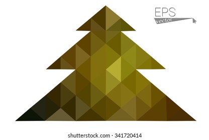 Dark green, yellow low poly style christmas tree vector illustration consisting of triangles. Abstract triangular poly origami or crystal design of New Years celebration. Isolated on white background