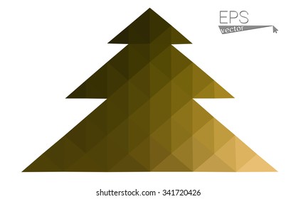 Dark green, yellow low poly style christmas tree vector illustration consisting of triangles. Abstract triangular poly origami or crystal design of New Years celebration. Isolated on white background