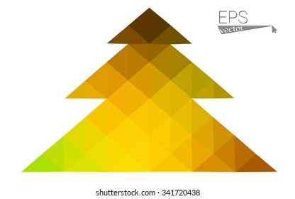 Dark green, yellow low poly style christmas tree vector illustration consisting of triangles. Abstract triangular poly origami or crystal design of New Years celebration. Isolated on white background