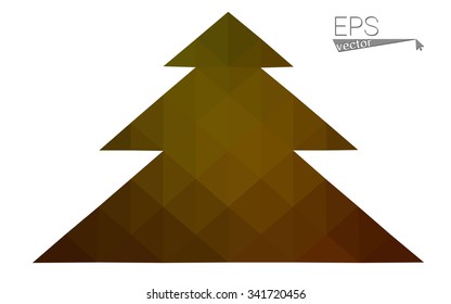 Dark green, yellow low poly style christmas tree vector illustration consisting of triangles. Abstract triangular poly origami or crystal design of New Years celebration. Isolated on white background