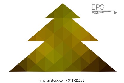 Dark green, yellow low poly style christmas tree vector illustration consisting of triangles. Abstract triangular poly origami or crystal design of New Years celebration. Isolated on white background
