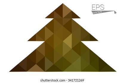 Dark green, yellow low poly style christmas tree vector illustration consisting of triangles. Abstract triangular poly origami or crystal design of New Years celebration. Isolated on white background
