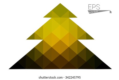 Dark green, yellow low poly style christmas tree vector illustration consisting of triangles. Abstract triangular poly origami or crystal design of New Years celebration. Isolated on white background