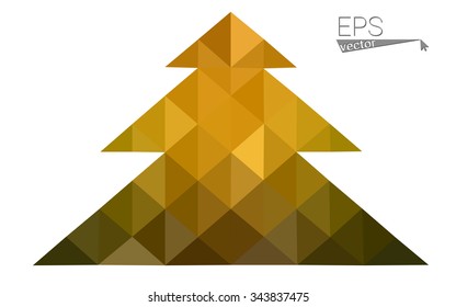 Dark green, yellow low poly style christmas tree vector illustration consisting of triangles. Abstract triangular poly origami or crystal design of New Years celebration. Isolated on white background