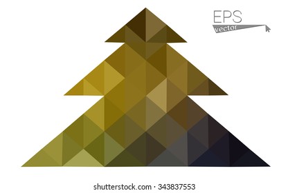 Dark green, yellow low poly style christmas tree vector illustration consisting of triangles. Abstract triangular poly origami or crystal design of New Years celebration. Isolated on white background