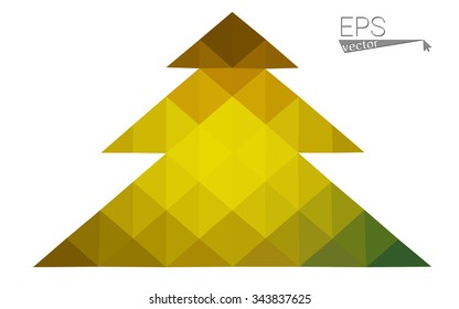 Dark green, yellow low poly style christmas tree vector illustration consisting of triangles. Abstract triangular poly origami or crystal design of New Years celebration. Isolated on white background