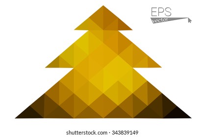 Dark green, yellow low poly style christmas tree vector illustration consisting of triangles. Abstract triangular poly origami or crystal design of New Years celebration. Isolated on white background
