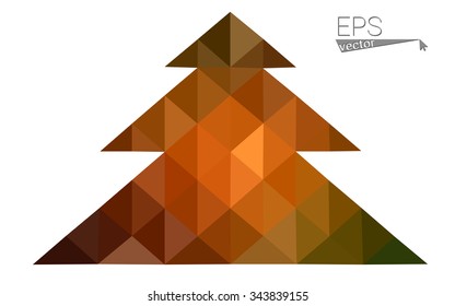 Dark green, yellow low poly style christmas tree vector illustration consisting of triangles. Abstract triangular poly origami or crystal design of New Years celebration. Isolated on white background
