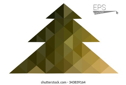 Dark green, yellow low poly style christmas tree vector illustration consisting of triangles. Abstract triangular poly origami or crystal design of New Years celebration. Isolated on white background