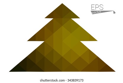 Dark green, yellow low poly style christmas tree vector illustration consisting of triangles. Abstract triangular poly origami or crystal design of New Years celebration. Isolated on white background
