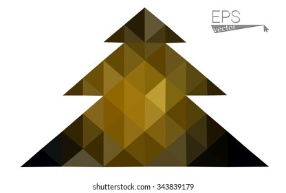Dark green, yellow low poly style christmas tree vector illustration consisting of triangles. Abstract triangular poly origami or crystal design of New Years celebration. Isolated on white background