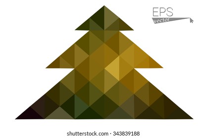 Dark green, yellow low poly style christmas tree vector illustration consisting of triangles. Abstract triangular poly origami or crystal design of New Years celebration. Isolated on white background