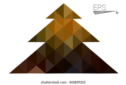 Dark green, yellow low poly style christmas tree vector illustration consisting of triangles. Abstract triangular poly origami or crystal design of New Years celebration. Isolated on white background