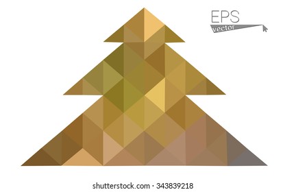 Dark green, yellow low poly style christmas tree vector illustration consisting of triangles. Abstract triangular poly origami or crystal design of New Years celebration. Isolated on white background