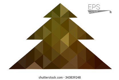 Dark green, yellow low poly style christmas tree vector illustration consisting of triangles. Abstract triangular poly origami or crystal design of New Years celebration. Isolated on white background