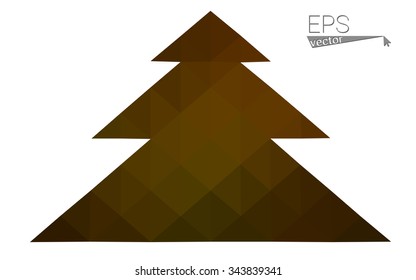 Dark green, yellow low poly style christmas tree vector illustration consisting of triangles. Abstract triangular poly origami or crystal design of New Years celebration. Isolated on white background