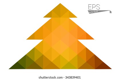 Dark green, yellow low poly style christmas tree vector illustration consisting of triangles. Abstract triangular poly origami or crystal design of New Years celebration. Isolated on white background
