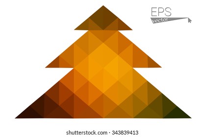 Dark green, yellow low poly style christmas tree vector illustration consisting of triangles. Abstract triangular poly origami or crystal design of New Years celebration. Isolated on white background