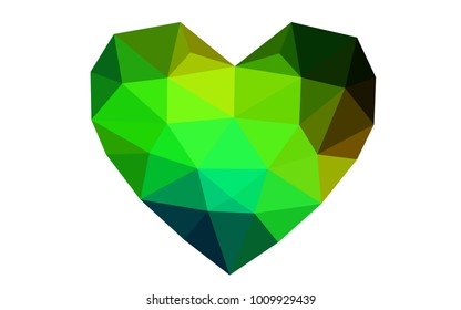 Dark Green, Yellow vector abstract Triangle Geometrical Heart on white polygonal background. Happy Valentine's Day Greeting Card. Stock template for your design.