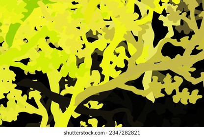 Verde oscuro, fondo abstracto vector amarillo con hojas, ramas. Ilustración de hojas y ramas en estilo Origami. Una nueva textura para tu diseño de papel pintado.